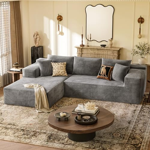 YESHOMY Boneless Couches for Living Room, 108 Sectional Modular Sectional Sofa with Deep Seat, Cloud Comfy Couch with L-Shape Chaise, Easy Assembly (Corduroy, Gray)