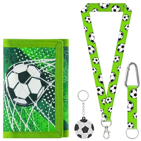 LEHEEYWT Football Boys Wallet, Trifold Kids Wallets for Boy, Neck Boys Wallets with Football Keyrings for Teenagers Kids 9-12 Children Girls Gift (Style 2)
