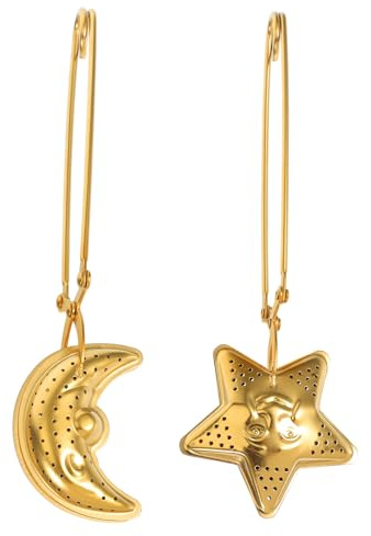 Toyvian Pince à Filtre à Thé en Acier Inoxydable, Lot de 2 Infuseurs Lune et Étoile Dorés Poignée, Conçus pour Infusion de Tisane et Thé en Vrac