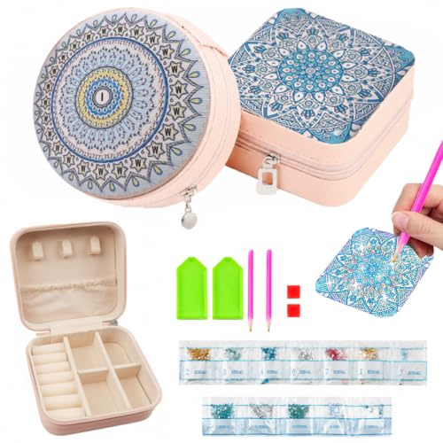 MIAOQIyu 2 stycken diamantmålning smyckeskrin kreativt set gör-det-själv pysselset smyckeskrin för ringar örhängen armband halsband gåvor för vuxna flickor