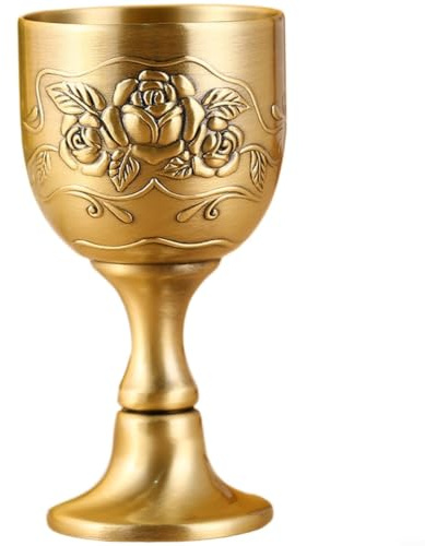 MIKMLYZE Copa de vino de metal dorado, cáliz de aleación de zinc con patrón en relieve 3D para uso doméstico y fiesta, grande, 6 x 11,5 cm, acabado pulido suave (100 ml)