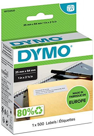 DYMO Original LabelWriter Rücksendeadressetiketten | 25 mm x 54 mm | Rolle mit 500 leicht ablösbaren Etiketten | selbstklebend | Beschriftungsgerät für LabelWriter Etikettendrucker