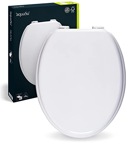 aquaSu® WC-Sitz Neapel, Weiß, Toilettensitz mit Holz-Kern, Standard O Form universal, Komfort Klodeckel & Klobrille, Toilettendeckel mit robustem Holzkern, WC Deckel & WC Brille in Weiß, 40495 2
