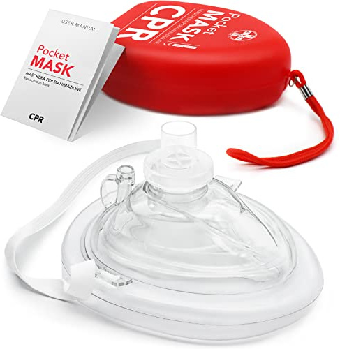AIESI® Pocket Mask máscara de emergencia profesional para respiración boca a boca con válvula unidireccional y filtro, CPR Mask-Resuscitator