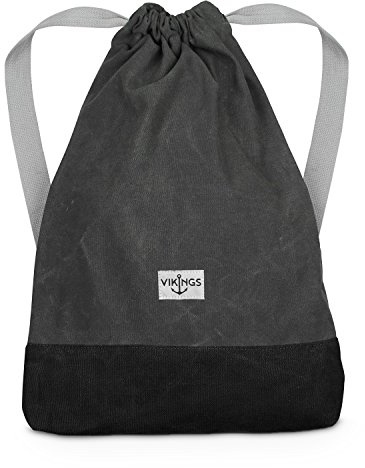 VIKINGS Rucksack Gym Bag Sack Turnbeutel Baumwolle Canvas Tasche Sport für Frauen Männer Kinder, Farbe: Grau