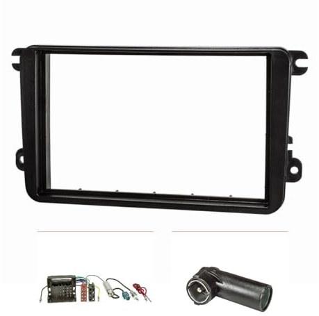 tomzz Audio 2457-000 Doppel DIN Radioblende Set kompatibel mit VW Golf 5 V 6 VI Touran Passat 3C Caddy EOS Skoda Octavia mit Quadlockadapter ISO Fakra Antennen Phantomspeisung ISO DIN