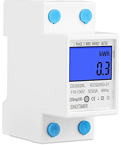Single Phase Energy Meter Electric Meter LCD KWH Meter 110-130V 5-32A 60Hz DIN-Rail Power Meter Backlight Electricity Power Consumption Wattmeter