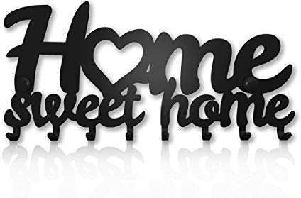 SirHoldeer Schlüsselbrett Home Sweet Home, Schlüsselboard Schwarz mit 10 Haken, Schlüssel Aufbewahrung, Schlüsselhaken Modern, Schlüsselhalter Wand, Key Holder Wall, Wanddeko Flur, Metall Deko