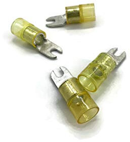 eXODA Gabelkabelschuh 16mm2 bis 25mm2 M5 isoliert 4x Ringöse Pressöse Quetschkabelschuhe gelb
