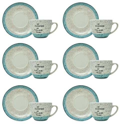 NAMAI - Set da 6 Tazzine Caffe Particolari con Piattino, Stile Autentico, Porcellana, Adatte In Lavastoviglie e Microonde, Idea Regalo (Tazzine Granuli Azzurro)