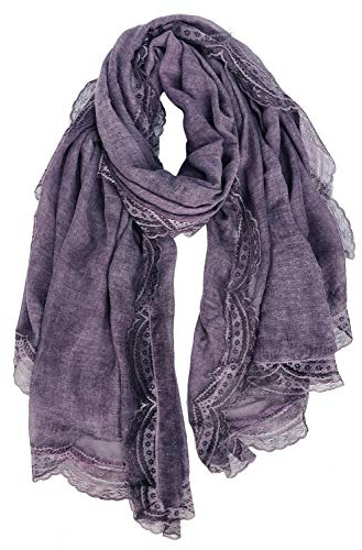 DAMILY Schals & Tücher für Damen mit Spitzenmuster, Schöner Weicher Halstuch und Musselin Tuch für Frauen, Langer Baumwolle lace Festliche Stola (Lila)