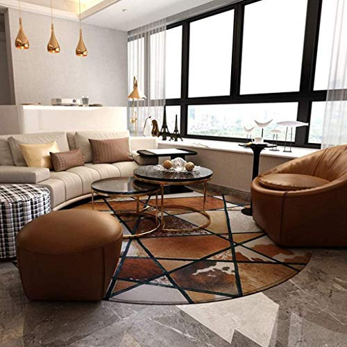 LHNLY-Teppiche Teppich Kuhfell Patchwork, Europäische Ledernaht Teppich Runde Geometrische Muster rutschfeste Edle Qualität Luxus Hipster Villa Wohnzimmer Sofa Couchtisch Matte Dekoration