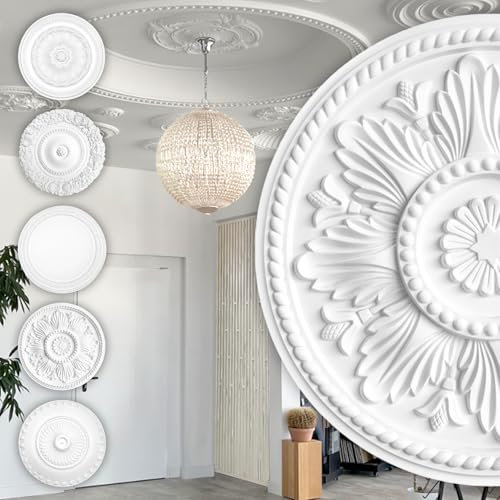 HEXIM Perfect stucco rosone - grande selezione di rosoni da soffitto in schiuma rigida PU, robusto, elemento decorativo (B3018 - Ø 460 mm) Bordo per lampadario medaglione decorazione interna
