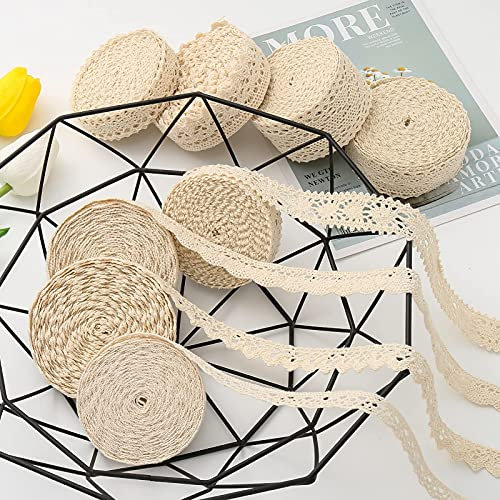 ToBeIT 40M spitzenband Vintage Spitze aus Baumwolle- Beige spitzenband Dekoband Zierband Spitzenstoff Spitzenborte für Nähen Handwerk Hochzeit Deko Scrapbooking Geschenkbox (40meter)