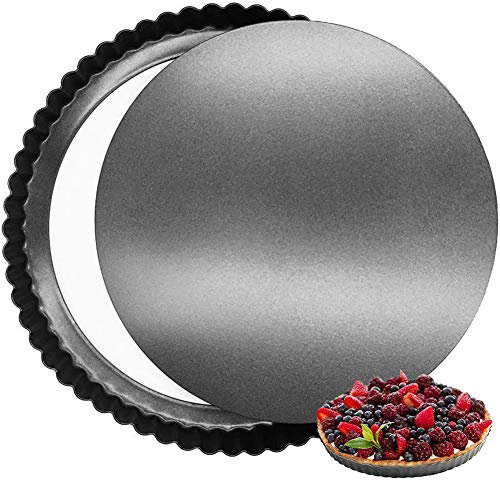 Antiaderente con quiche, FANDE Padella rimovibile a fondo, Crostata Griglia Stampo, Furbo per Crostate con Bordo, Tazzetta rotonda con base rimovibile, 32 cm