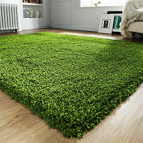 Prime Plus EXTRA THICK HEAVY 5CM PILE SOFT SHAGGY RUGS MODERN AREA RUGS BEDROOM HALL RUGS (Green, 160 x 230)