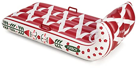 FUNBOY 52 Inflatable Toboggan Snow Sled, Holiday Cardigan Inspired, 1-2 Person Capacity, With Grooved Rubber Base Tracks, 2 Handles, And Hand Pull Rope