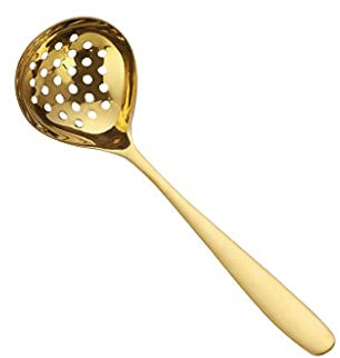 WRLRUILIAN Espresso Spoons Stainless Steel Oil Skimmer Spoon Kitchen Oil Filter Spoon Household Perforated Filter Spoon Long Handle Colander Very Suitable for Home Use Tea Spoons (Color : Gold)