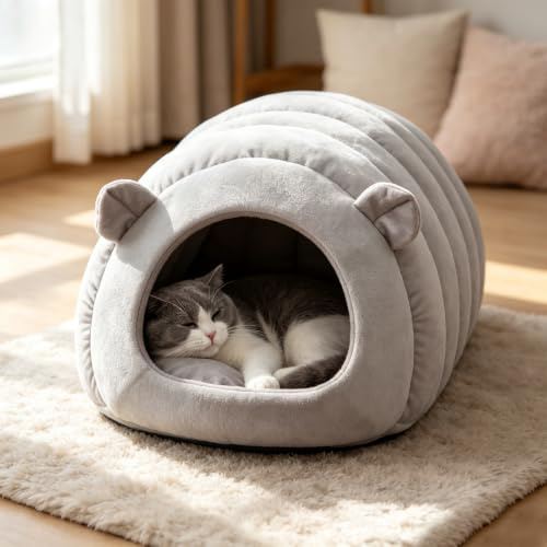 PETCUTE Katzenhöhle Katzenbett,Waschbar Katzenzelt Katzenkorb für Katzen und Hunde,Winter Katzenhaus,Kuschelhöhle für Katzen & Hunde Welpen,Bequeme Hundebett mit rutschfeste Unterseite