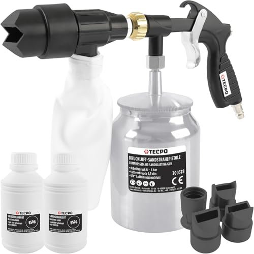 TECPO Druckluft Sandstrahlpistole Sandstrahlgerät 1700g Strahlsand + Düsen