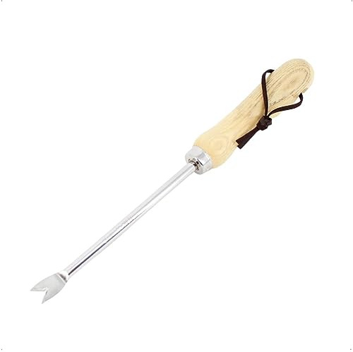 Rekord - Unkrautstecher aus Edelstahl - 31cm Löwenzahnstecher mit Holzgriff | Unkrautvernichter und Unkrautjäter, V-förmige Spitze für leichtes Einstechen, inkl. praktischem Aufhängeband