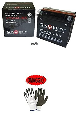 KOMPATIBEL MIT Harley Davidson XL Sportster-883 2004-2014 Gebrauchsfertiger Akku OKYAMI YTX14L-BS, versiegelte Batterie 12 Ah, Ampere 12 Volt