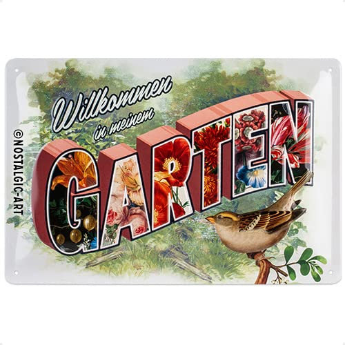 Nostalgic-Art Plaque en tôle rétro 20 x 30 cm Bienvenue dans mon jardin - Idée cadeau pour les amis du jardin - En métal - Design vintage avec inscription en allemand