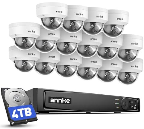 ANNKE H800 PoE Kit caméra de surveillance extérieure avec audio, caméra d'extérieur PoE IP 16 x 8 MP et disque dur 16 CH 4 To NVR avec détection automatique intelligente / alarme, H.265 + compression
