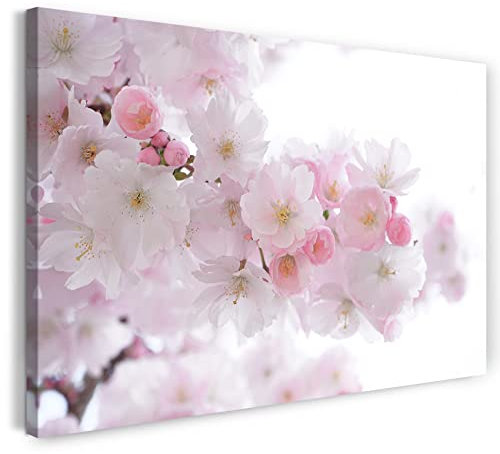 Printistico Leinwandbild (80x60cm) Blüten, Apfelbaum Rosa Frühling Sommer, kühle Farbe, Natur-Fotos, echter Holz-Keilrahmen inkl. Aufhänger, handgefertigt in Deutschland