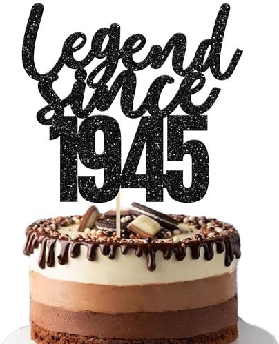 Gyufise 1 Pack Legend Since 1945 Cake Topper Black Glitter Happy 80th Birthday Cake Pick 80 Fabulous Cake Decorations for Cheers to 80th Birthday Wedding Anniversary Party Supplies