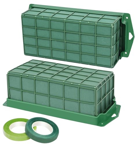 YOMUME Floral Foam Cage 2 Pieces, Flower Cage Holder with Foam for Fresh Flower Arrangement and Artificial Flowers, Dry and Wet Floral Foam Blocks for Table Wedding Decor | Foam Cage for Fresh Flower Arrangements and Artificial Flowers, Dry and Wet Floral Foam Blocks for Home, Wedding decor