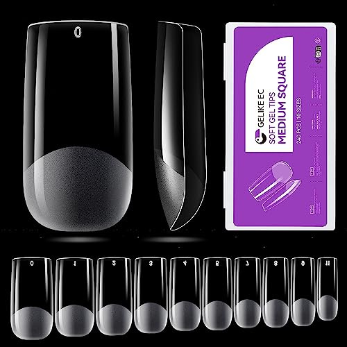 Medium Quadrat Nageltips Natürlich Wirkend Full Cover für Alltag und Date | 240 Stück 12Größen für Mehrgrößen formbare Nagelspitzen Full Cover feilen und formen für natürliche DIY Looks zuhause