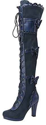 SOOUICKER Ladies Thigh High Over The Knee Boots Women Chunky High Heel Steampunk Gothic Victorian Style Lace Up Boots