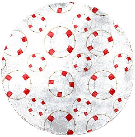 JAVENPROEQT Kleiner runder Teppich für Wohnzimmer Schlafzimmer, roter Rettungsring, weicher flauschiger Teppich, rutschfeste Unterseite, Bodenmatte für Kinder, Spielzimmer, Kinderzimmer, 60 x 60 cm
