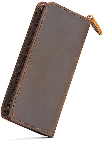 erofa Vintage-Leder Füllfederhalter-Etui, 3 geteilte Fächer, Stifteetui mit Reißverschluss, handgefertigter Displayhalter für Tintenroller, Braun