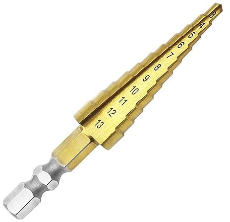 Shallho 1/4 Inch Hexagon Shank 3-13 mm Titanium Coated Spiral Grooved Step Drill Bit HSS Step Drill Bit for Plastic Wood Metal Multi-Hole Taper Drill
