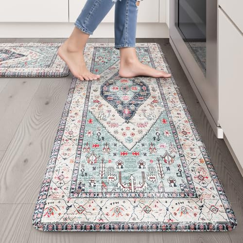 Sungea Anti-Ermüdungs-Küchenmatten für Boden, 2 Stück, wasserdicht, rutschfest, gepolsterte Teppiche, ergonomischer Komfortschaum, Stehmatte für Büro, Waschküche, Waschbecken, Theke, Schreibtisch