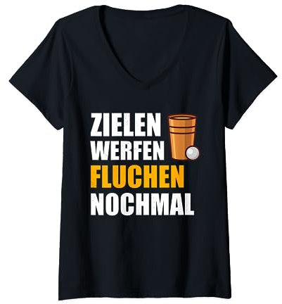 Beerpong König Bierpong Zielen Werfen Nochmal Bierpong T-Shirt mit V-Ausschnitt