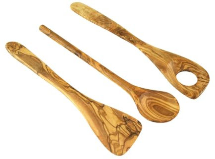 Lot de 3 cuillères de cuisine en bois d'olivier, Accessoires de Cuisine