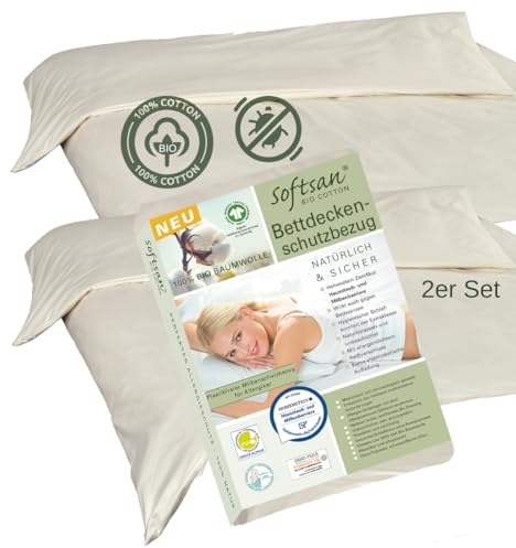 Softsan Bettdecken Encasing aus Bio Baumwolle | Anti Milben Schutzbezug | Weltneuheit | Viele Größen (Set: 2X 135 x 200 cm Deckenbezug)
