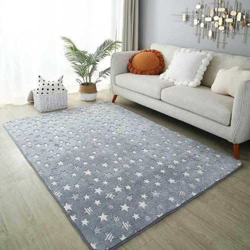 SCAUA Leuchtteppich Einhorn Leuchtender Wohnzimmerteppich Mond Sterne Kinder Schlafzimmer Nachttischteppich Baby Spiel Krabbelmatte Kindergarten Kinderzimmer Deko kinderteppich (Farbig 3, 140x200 cm)