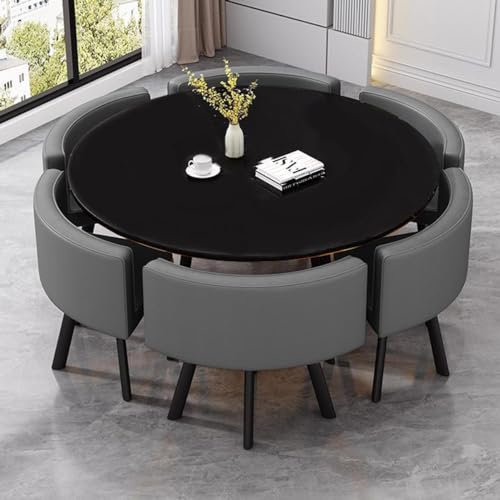 EpuzeR Esstisch mit 6 Stühlen Set Konferenztisch fstrapazierfähiges Kunstleder, Küchentisch Verhandlungstisch Balkon Esstisch Set 6 Personen(Dark Gray)