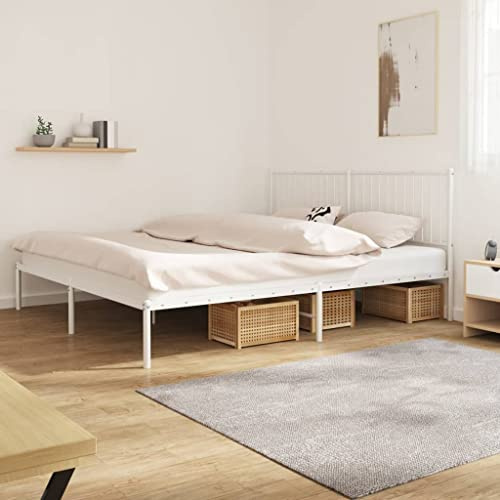 ZQQLVOO Bettgestell Familienbett Palettenbett Bettgestell mit Kopfteil Metall Weiß 193x203 cm