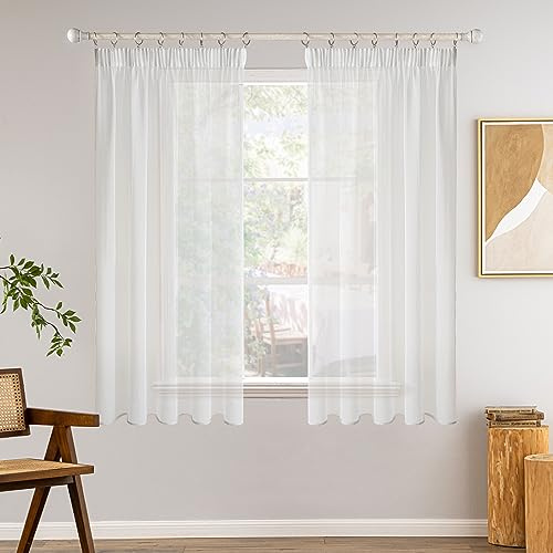MIULEE Gardinen mit Kräuselband, Weiß Transparent, 2er Set 140 x 137 cm | Leichter Durchscheinender Voile Vorhang für Wohnzimmer, Schlafzimmer, Balkon, Pflegeleicht & Einfach zu Montieren