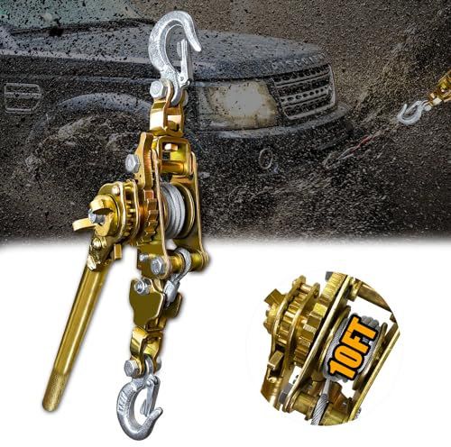FITHOIST Come Along 2 Ton Enhanced 10FT Double Cable(5.9FT Effective Length), Cable Winch Puller Heavy Duty Hand Puller 4400LB with 2 Hooks, Double Metal Gear for Superior Lifting & Pulling