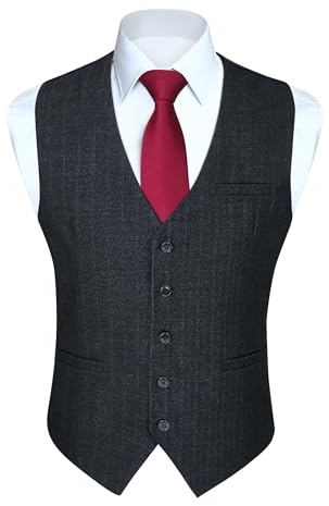 HISDERN Anzugweste Herren Schwarz Hochzeit Formale Anzug Weste Herren Einfarbig Baumwolle Anzugwesten Business Party Westen XL