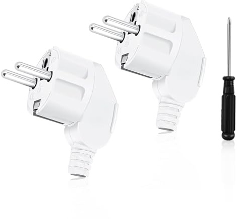 OBLLAR Prise Electrique Male 2 Pièces Fiche Electrique Male 250V 16A Prise Male Etanche Exterieur + 1 Tournevis Convient aux Appareils Electroménagers aux Luminaires Prises,Blanc