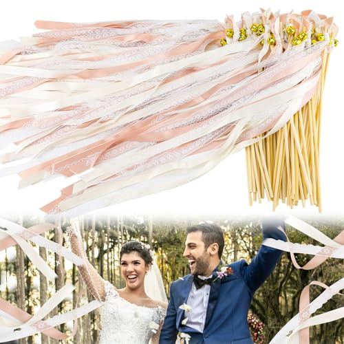 Tyafzzn Wedding Wands, 50 Stück Seidenfeenstab mit Groß Glöckchen, Zauberstäbe Hochzeit Luftschlangen, Spalier Hochzeit für Hochzeiten Geburtstage Partys Feiertagsfeiern verwendet