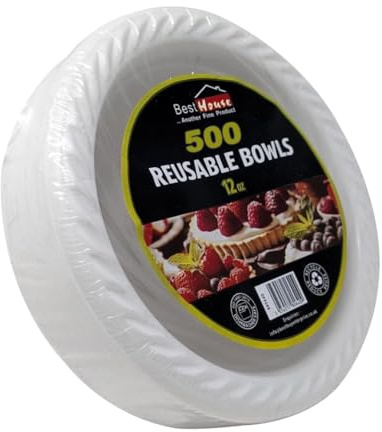 BH | 500 Pcs Reusable Bowls | 12 oz | Heavy Duty Dinnerware | Washable & Microwave Safe Bowls for Soup, Snacks, Desserts | Ideal for Birthday Parties, Catering, Camping & Everyday Use - By Best House