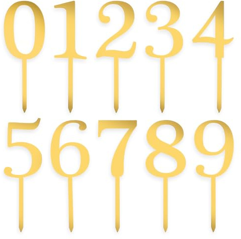 20 st akrylnummer för tårta 0-9 nummer födelsedag cupcake toppers guld akryl tårtdekoration för födelsedag bröllop fest
